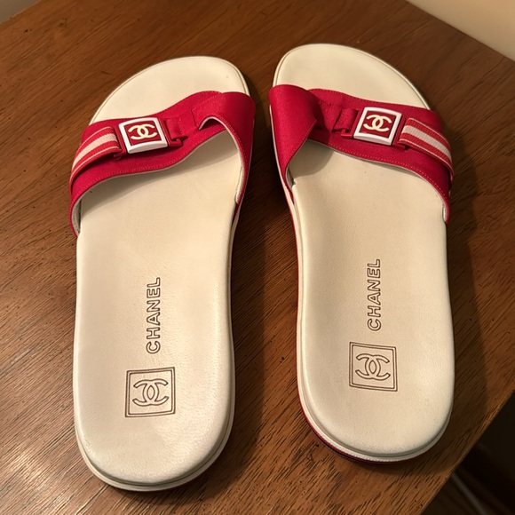 Authentic Chanel Logo Mules - Picture 1 of 9